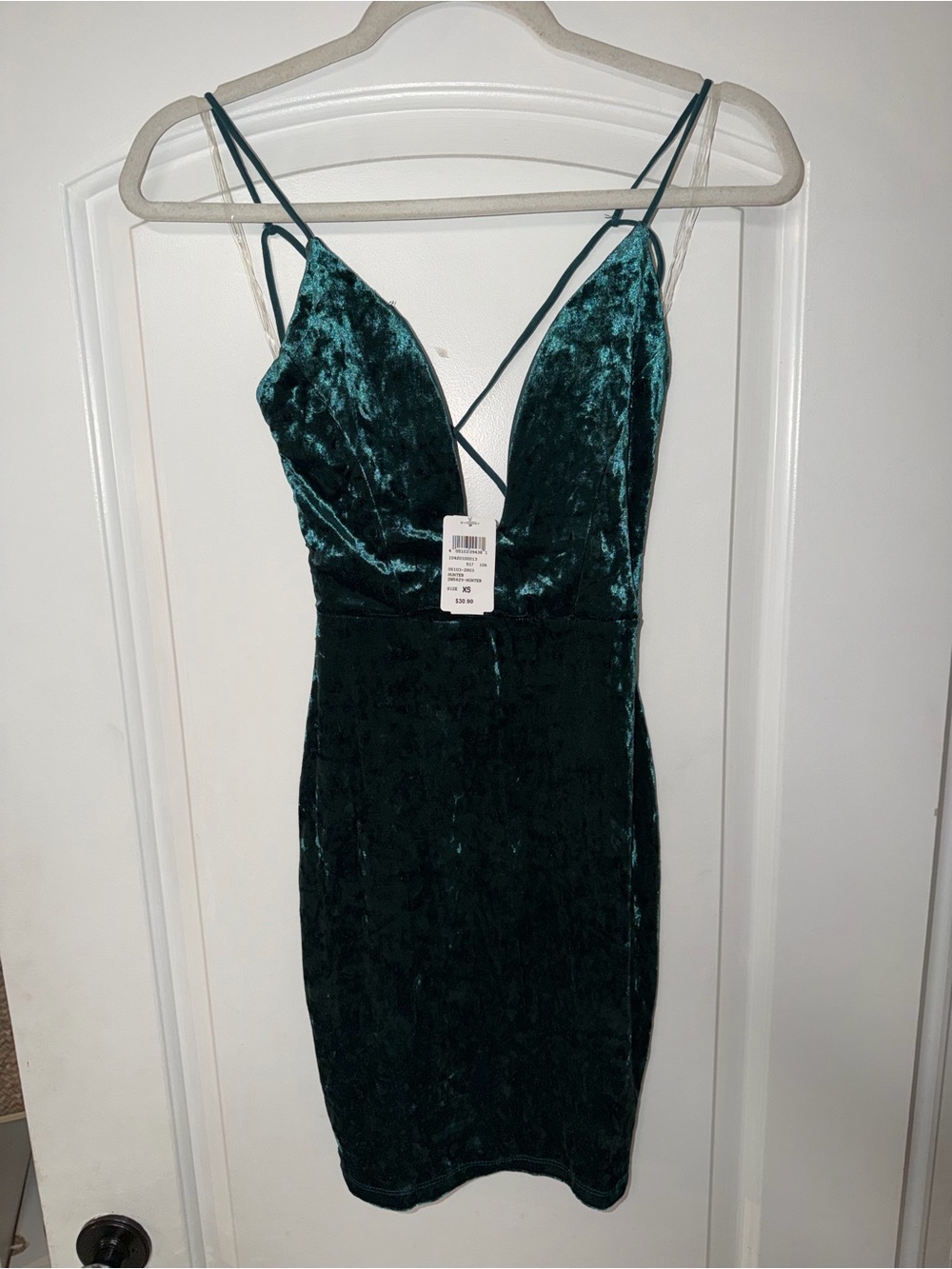 Hunter Velvet Spaghetti-Strap Mini Dress in Teal Green